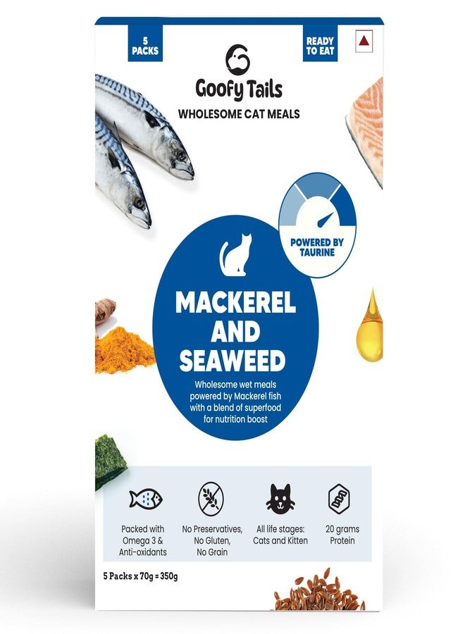 Goofy Tails Mackerel and Seaweed Wet Cat Food and Kitten Food, 700g (70g X 10 Pouches), Preservative Free, Gluten & Grain Free, Balanced Cat Wet Food, Powered by Taurine with Omega 3 & Antioxidants - Image 1